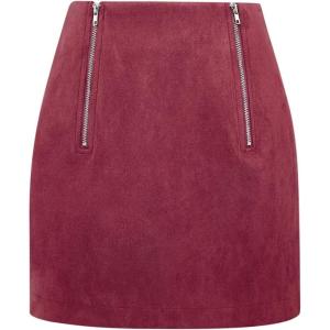 imageIDEALSANXUN Suede Skirts for Women High Waisted Bodycon Mini Skirt with Double ZipperWine