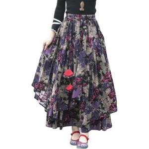 imageIDEALSANXUN Womens Elastic Waist Aline Cotton Lined Retro Maxi Hem Pleated Long SkirtsPrint 616