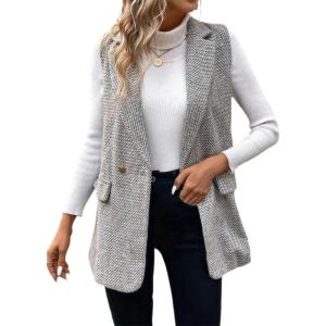 imageIDEALSANXUN Womens Herringbone Print Vest Fall Winter Double Breasted Sleeveless Blazer JacketsBlackwhite