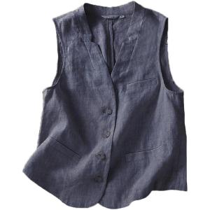 imageIDEALSANXUN Womens Linen Vest Casual Lightweight Sleeveless Blazer Spring Summer JacketsNavy