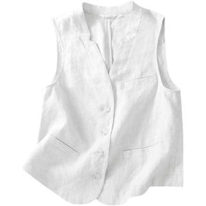 imageIDEALSANXUN Womens Linen Vest Casual Lightweight Sleeveless Blazer Spring Summer JacketsWhite