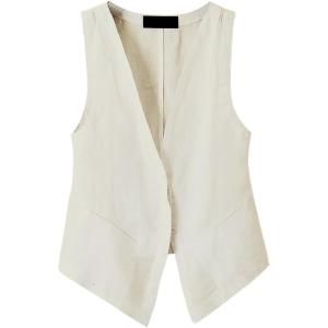 imageIDEALSANXUN Womens Linen Vest Tops Sleeveless Spring Summer Blazer JacketsBeige