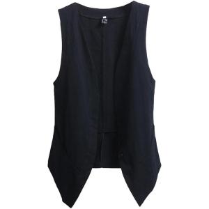 imageIDEALSANXUN Womens Linen Vest Tops Sleeveless Spring Summer Blazer JacketsBlack