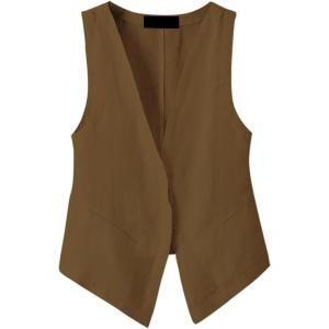 imageIDEALSANXUN Womens Linen Vest Tops Sleeveless Spring Summer Blazer JacketsKhaki