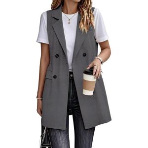 imageIDEALSANXUN Womens Long Linen Vest Dressy Sleeveless Blazer Jackets Outerwear TopsGrey