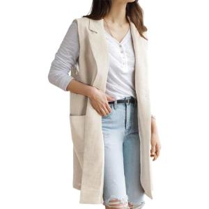 imageIDEALSANXUN Womens Long Linen Vest Tops Casual Spring Summer Lightweight JacketsBeige