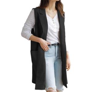 imageIDEALSANXUN Womens Long Linen Vest Tops Casual Spring Summer Lightweight JacketsBlack