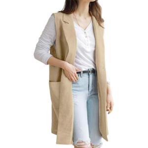 imageIDEALSANXUN Womens Long Linen Vest Tops Casual Spring Summer Lightweight JacketsKhaki
