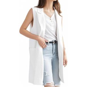 imageIDEALSANXUN Womens Long Linen Vest Tops Casual Spring Summer Lightweight JacketsWhite