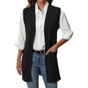 imageIDEALSANXUN Womens Long Sweater Vest Fall Winter Open Front Sleeveless Cardigans Vest TopsBlack