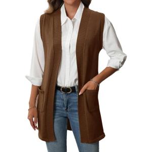 imageIDEALSANXUN Womens Long Sweater Vest Fall Winter Open Front Sleeveless Cardigans Vest TopsBrown
