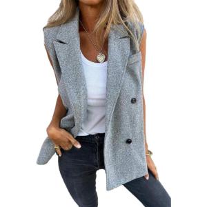 imageIDEALSANXUN Womens Long Vest Spring Fall Sleeveless Blazer Suit Jackets Trench Coat TopsHeather Grey