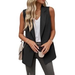 imageIDEALSANXUN Womens Sleeveless Blazer Vest Tops Dressy Business Work Suit JacketsBlack