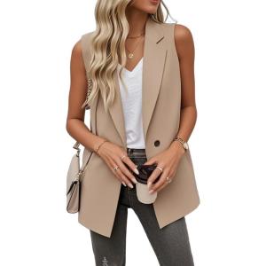 imageIDEALSANXUN Womens Sleeveless Blazer Vest Tops Dressy Business Work Suit JacketsKhaki
