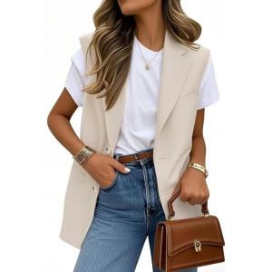 imageIDEALSANXUN Womens Vests Fashion Casual Sleeveless Blazer Dressy Vest TopsBeige