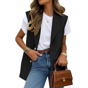 imageIDEALSANXUN Womens Vests Fashion Casual Sleeveless Blazer Dressy Vest TopsBlack