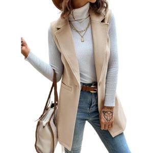 imageIDEALSANXUN Womens Wool Vest Fall Winter Long Sleeveless Blazer Jackets CardiganBeige