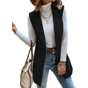 imageIDEALSANXUN Womens Wool Vest Fall Winter Long Sleeveless Blazer Jackets CardiganBlack