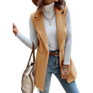 imageIDEALSANXUN Womens Wool Vest Fall Winter Long Sleeveless Blazer Jackets CardiganCamel
