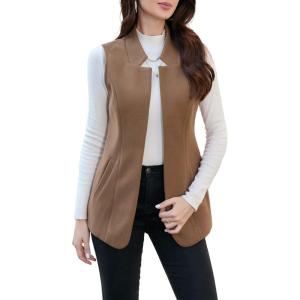 imageIDEALSANXUN Wool Long Vest for Women Sleeveless Blazer Fall Winter Jackets Trendy Open Front Cardigan Trench Coat OuterwearBrown