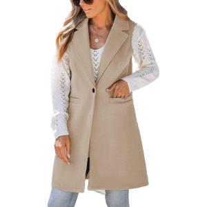 imageIDEALSANXUN Wool Long Vest for Women Sleeveless Blazer Jacket Fall Winter Trench Coat WaistcoatKhaki