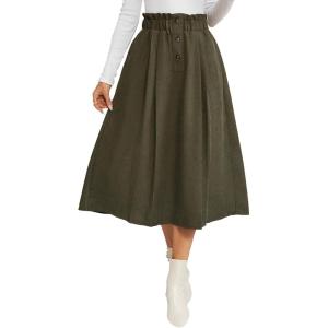 imageIDEALSANXUN Womens Corduroy Skirts Fall Winter High Waisted A Line Pleated Midi SkirtArmy