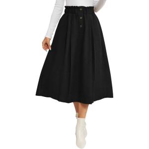 imageIDEALSANXUN Womens Corduroy Skirts Fall Winter High Waisted A Line Pleated Midi SkirtBlack