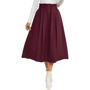 imageIDEALSANXUN Womens Corduroy Skirts Fall Winter High Waisted A Line Pleated Midi SkirtWine Red