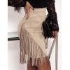 imageIDEALSANXUN Fringe Suede Skirt for Women High Waisted Fall Winter Tassel Short Mini Skirt 2025Beige