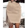 imageIDEALSANXUN Fringe Suede Skirt for Women High Waisted Fall Winter Tassel Short Mini Skirt 2025Beige