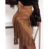 imageIDEALSANXUN Fringe Suede Skirt for Women High Waisted Fall Winter Tassel Short Mini Skirt 2025Brown