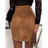 imageIDEALSANXUN Fringe Suede Skirt for Women High Waisted Fall Winter Tassel Short Mini Skirt 2025Brown