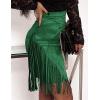 imageIDEALSANXUN Fringe Suede Skirt for Women High Waisted Fall Winter Tassel Short Mini Skirt 2025Green