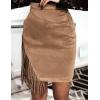 imageIDEALSANXUN Fringe Suede Skirt for Women High Waisted Fall Winter Tassel Short Mini Skirt 2025Khaki