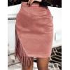 imageIDEALSANXUN Fringe Suede Skirt for Women High Waisted Fall Winter Tassel Short Mini Skirt 2025Pink