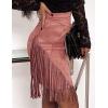 imageIDEALSANXUN Fringe Suede Skirt for Women High Waisted Fall Winter Tassel Short Mini Skirt 2025Pink