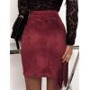 imageIDEALSANXUN Fringe Suede Skirt for Women High Waisted Fall Winter Tassel Short Mini Skirt 2025Wine