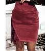 imageIDEALSANXUN Fringe Suede Skirt for Women High Waisted Fall Winter Tassel Short Mini Skirt 2025Wine