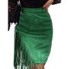 imageIDEALSANXUN Fringe Suede Skirt for Women High Waisted Fall Winter Tassel Short Mini Skirt 2025Green
