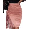 imageIDEALSANXUN Fringe Suede Skirt for Women High Waisted Fall Winter Tassel Short Mini Skirt 2025Pink