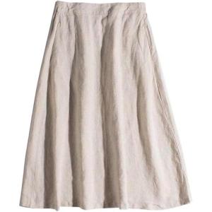 imageIDEALSANXUN Linen Skirts for Women A Line Lightweight Casua Elastic High Waisted 2024 Summer Midi Skirt with PocketsBeige