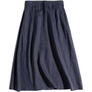 imageIDEALSANXUN Linen Skirts for Women A Line Lightweight Casua Elastic High Waisted 2024 Summer Midi Skirt with PocketsNavy