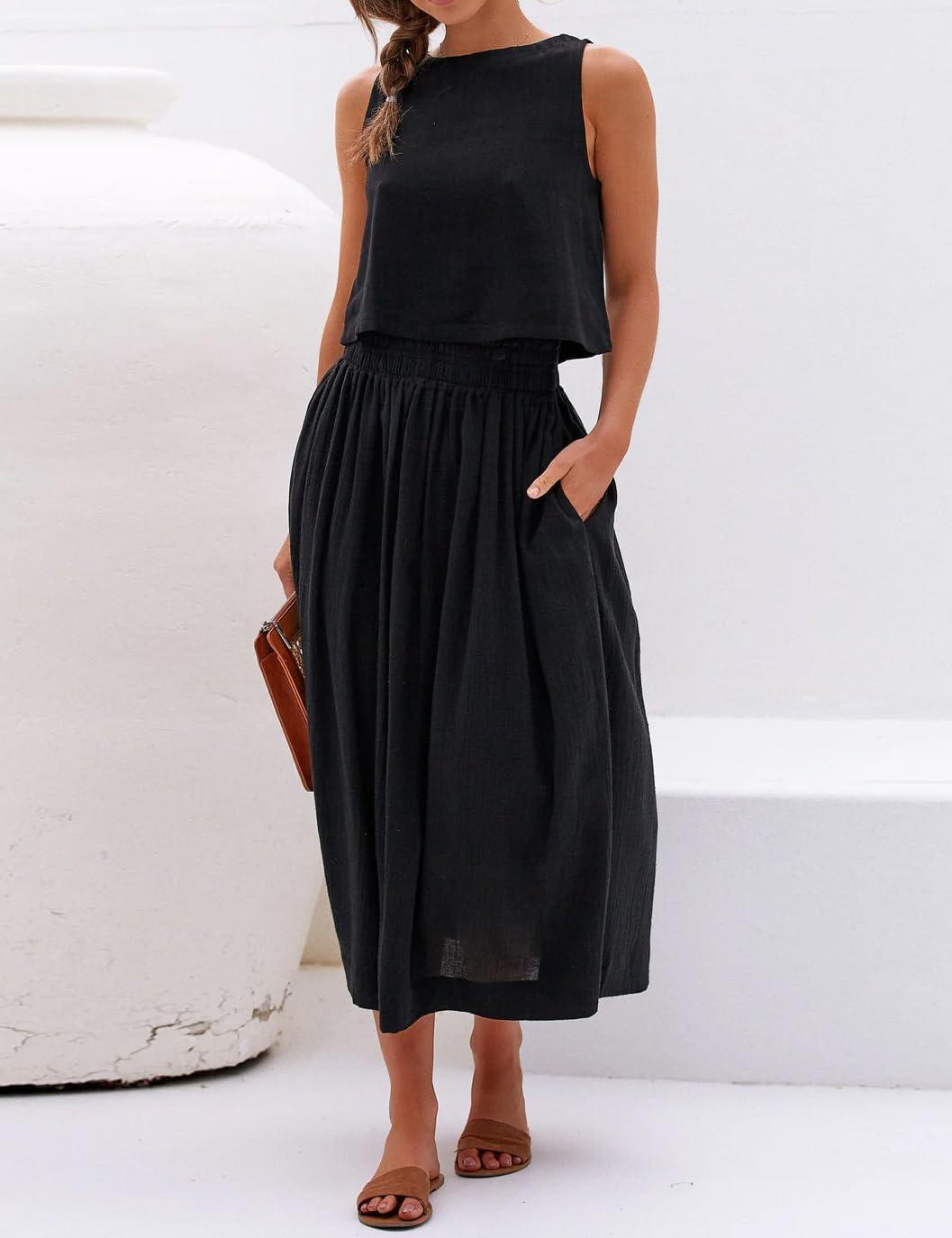 imageIDEALSANXUN Womens Linen Crop Tank Tops Cute Summer Sleeveless Cropped Linen TopsBlack