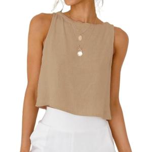 imageIDEALSANXUN Womens Linen Crop Tank Tops Cute Summer Sleeveless Cropped Linen TopsDark Khaki