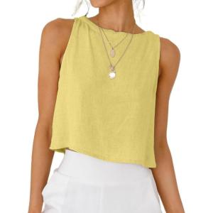 imageIDEALSANXUN Womens Linen Crop Tank Tops Cute Summer Sleeveless Cropped Linen TopsYellow
