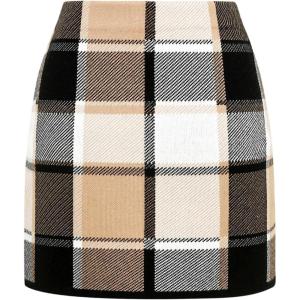imageIDEALSANXUN Womens Plaid Mini Skirt Fall Winter High Elastic Waist Short Pencil SkirtA Brown New