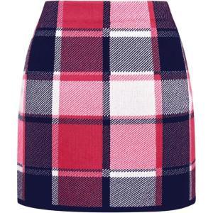 imageIDEALSANXUN Womens Plaid Mini Skirt Fall Winter High Elastic Waist Short Pencil SkirtA Red