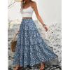 imageIDEALSANXUN Floral Skirt for Women 2024 Summer Boho Elastic High Waisted Tiered Beach A Line Pleated Long Maxi SkirtsBlue