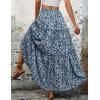 imageIDEALSANXUN Floral Skirt for Women 2024 Summer Boho Elastic High Waisted Tiered Beach A Line Pleated Long Maxi SkirtsBlue