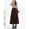 imageIDEASLANXUN Womens Fall Winter Corduroy Skirt High Elastic Waisted Aline Pleated Long Maxi SkirtCoffee